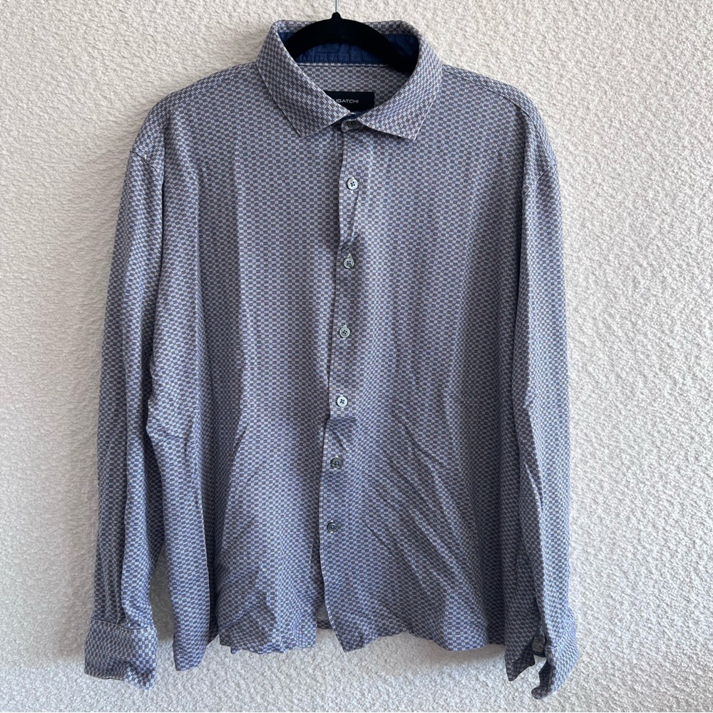 Bugatchi Men’s Geometric Checkered Long Sleeve 100% Mercerized Cotton Size XL